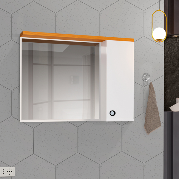 Espelheira Para Banheiro 1 Porta Madri Branco Com Nature - Re