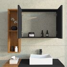 Espelheira Para Banheiro 2 Portas Ibiza  Preto Fosco/naturalle