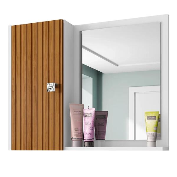Espelheira Para Banheiro Com Armário 1 Porta Gênova Branco/ri