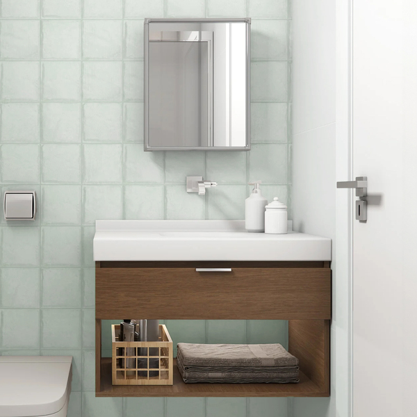 Espelheira para Banheiro de Embutir ou Sobrepor com 1 Porta 45x36x10cm Cinza Astra