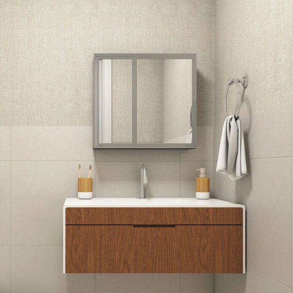 Espelheira para Banheiro de Sobrepor com 2 Portas 48,5x52,2x11 Prata Cris Branco Cris Metal