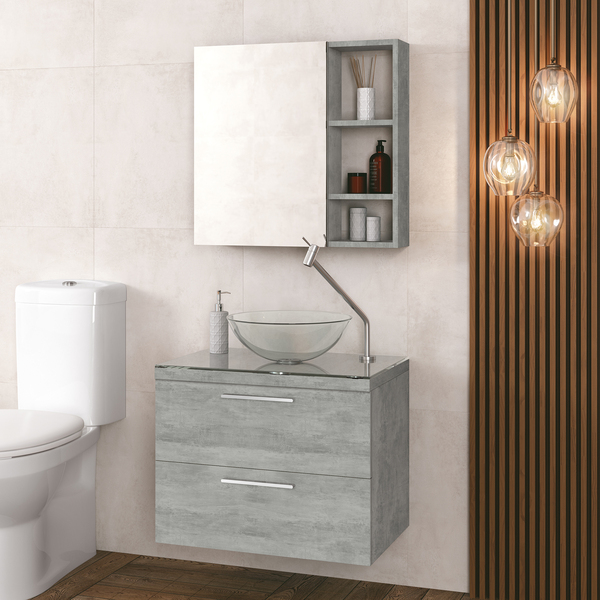 Espelheira para Banheiro de Sobrepor com 1 Porta 57x60x13,5cm Cimenticio Santorini Astral Design