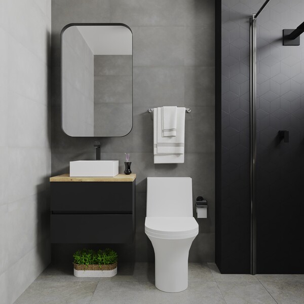 Espelheira para Banheiro Lane Preta Fosco 96x56x14,5cm Darabas