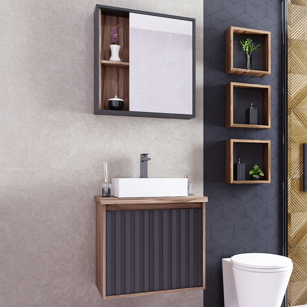 Espelheira para Banheiro Preto 65x60x13cm Atenas Agardi