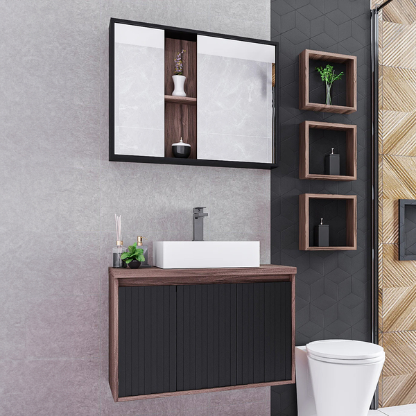 Espelheira para Banheiro Preto 65x80x13cm Atenas Agardi