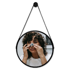 Espelho 40cm Redondo Com Alça Suporte Preto