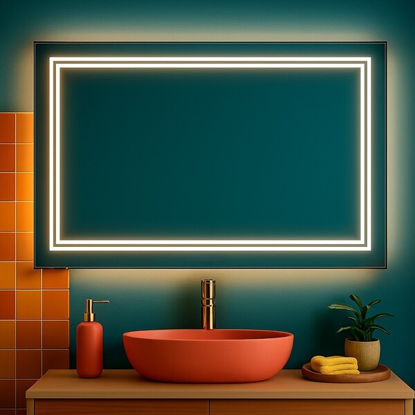 Espelho 4mm  Led 100x80  Luz branca fria Retangular Jateado i