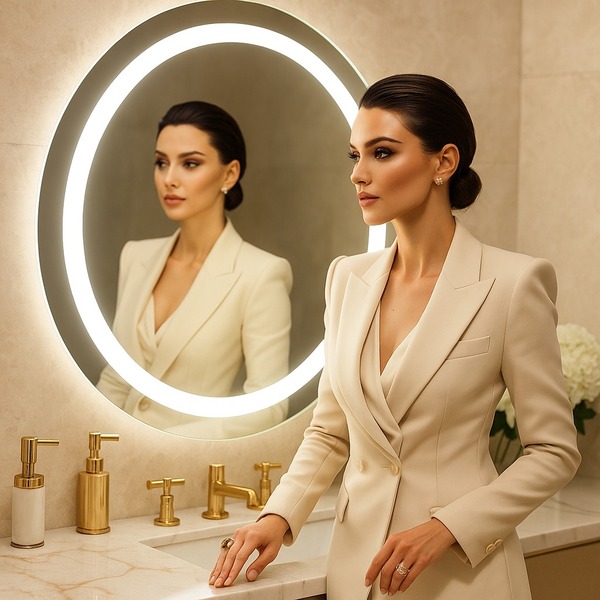 Espelho 4mm Banheiro Led 3 cores tonalidades Redondo  80 Cm P