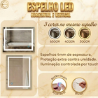 Espelho 4mm Iluminação Led 3 cores FRIO NEUTRO QUENTE 80X100