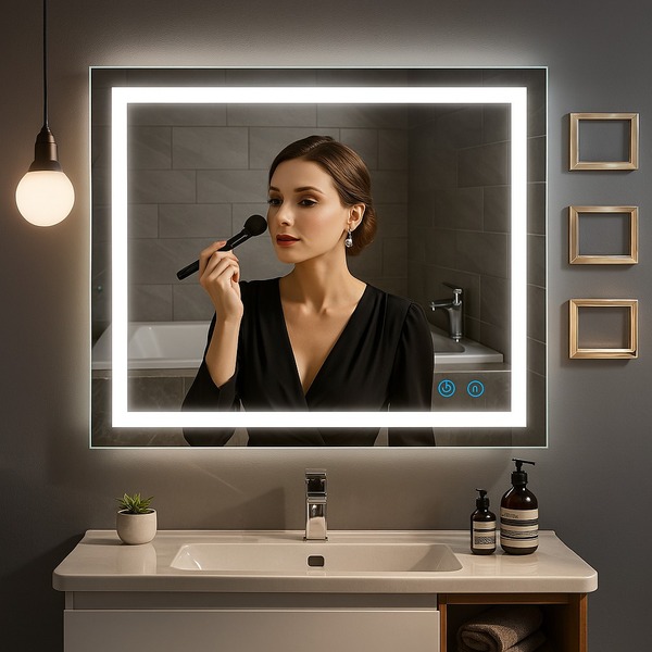 Espelho 4mm led 3 cores bivolt retangular 100x80 Cm C/ Desemb