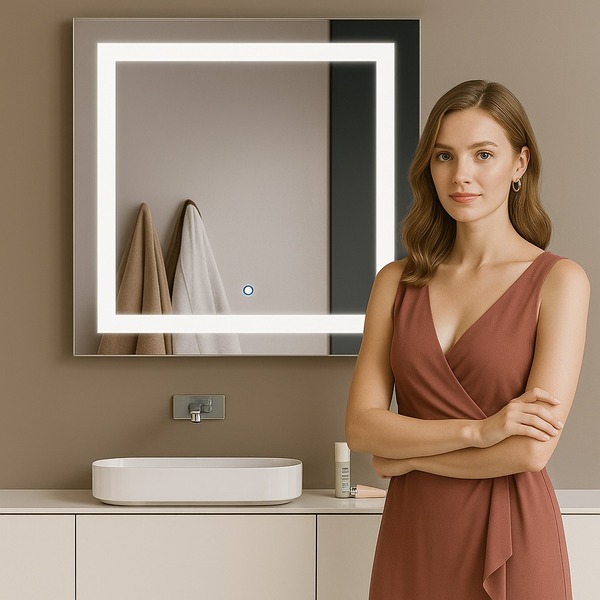 Espelho 4mm Quadrado Jateado HD Iluminado Com Led 3 cores fri