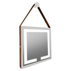 Espelho 50cm Quadrado Com Led Alça Caramelo Suporte Adnet Bra