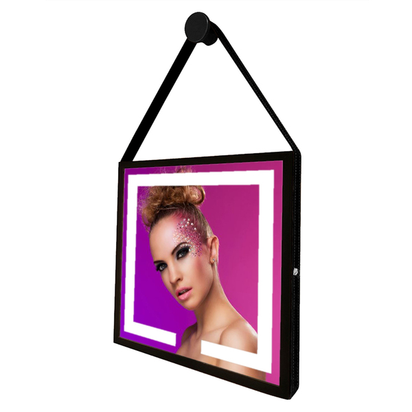 Espelho 50cm Quadrado Com Led Alça Suporte Adnet Preto