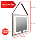 Espelho 60cm Quadrado Com Led Alça Caramelo Suporte Adnet Bra