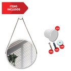 Espelho 60cm Redondo Com Alça Caramelo Suporte Branco