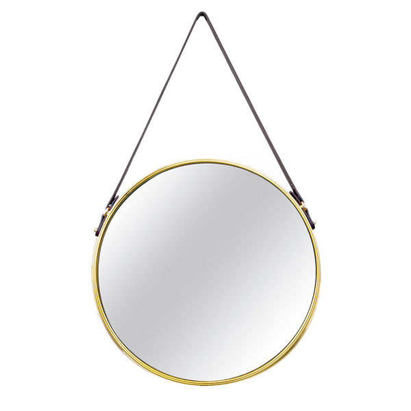 Espelho Adnet Dourado Com Alça De Couro Marrom 75 5x45 5 Cm -