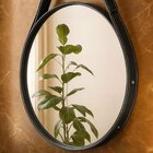 Espelho Adnet Fine Com Alça Em Couro 75x75 Preto/espelhado