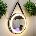 Espelho adnet Led 3 cores 90cm alça couro marrom botão touch