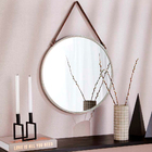 Espelho Adnet Off White Com Alça De Couro Marrom 66 5x40 5 Cm