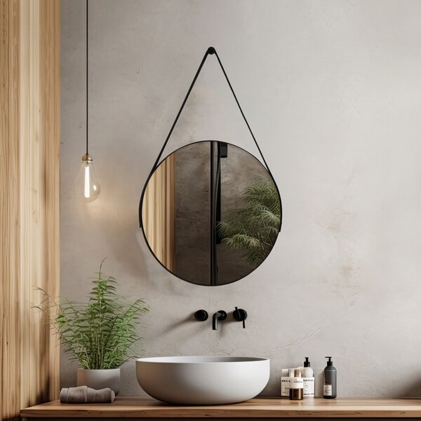 Espelho Adnet Redondo 40cm Com Alça E Suporte Para Sala Quart