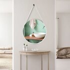 Espelho Adnet Redondo 50cm Com Alça E Suporte Para Sala Hall