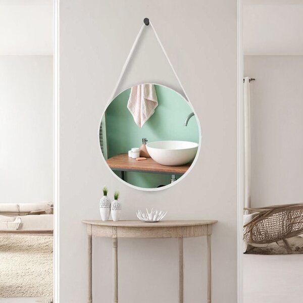 Espelho Adnet Redondo 50cm Com Alça E Suporte Para Sala Hall