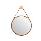 Espelho Adnet Redondo 60cm Cobre Alça De Couro Cor Caramelo