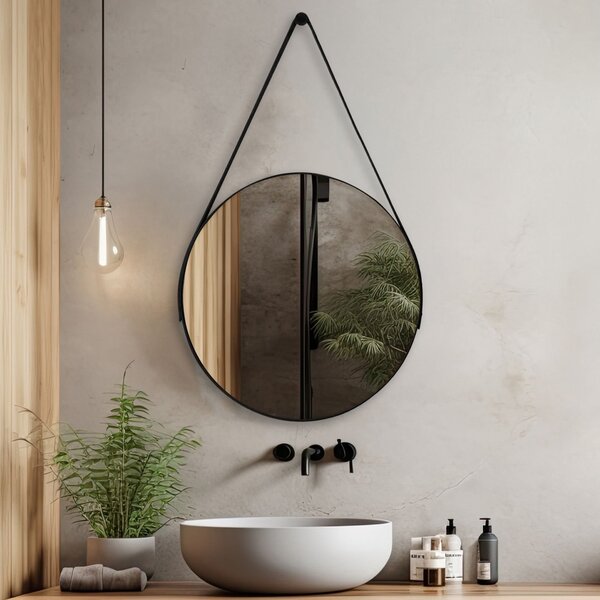 Espelho Adnet Redondo 60cm Com Alça E Suporte Para Escritório