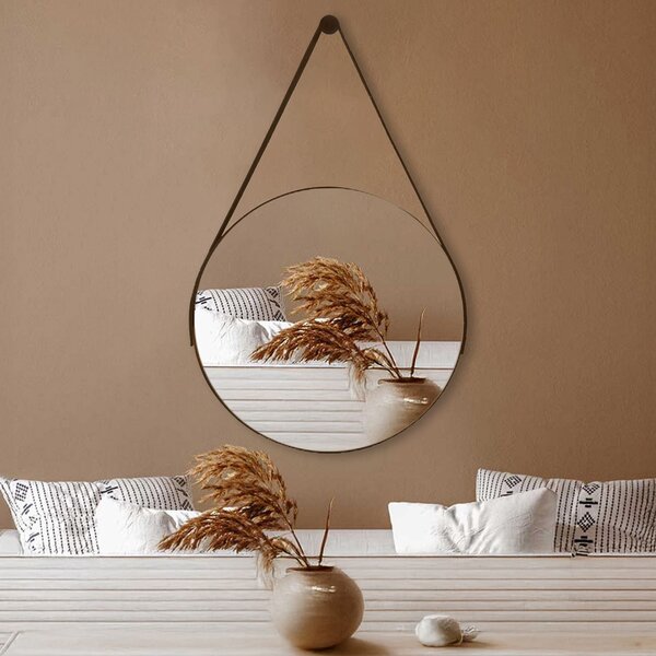 Espelho Adnet Redondo 60cm Com Alça E Suporte Para Escritório