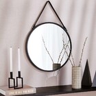 Espelho Adnet Redondo Preto Com Alça De Couro 57 5x36 Cm - In