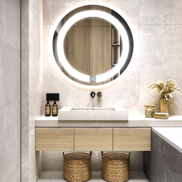 Espelho Banheiro Led 90 Cm luz neutra 4000k Redondo Bivolt Sem Moldura