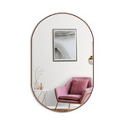 Espelho Brillare Decorativo Oval 80x50 Com Borda Em Couro + S