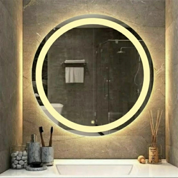 Espelho Brillare Redondo Jateado Com 3 Tons De Led E Botão To