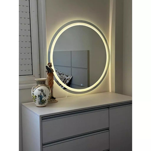 Espelho Brillare Redondo Jateado Com 3 Tons De Led E Botão To