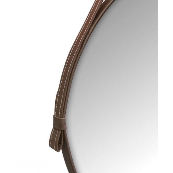 Espelho Casa Decoração 40cm Adnet Couro Cor Marrom