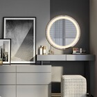 Espelho com LED Redondo Bivolt com Moldura de Couro Caramelo 60cm VB937 VB Cristais