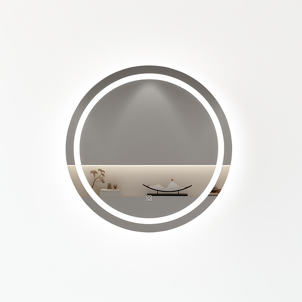 Espelho com Led Redondo Bivolt Cinza Touch 60x60cm Gavix