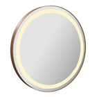 Espelho com LED Redondo Bivolt com Moldura de Couro Caramelo 80cm VB937 VB Cristais