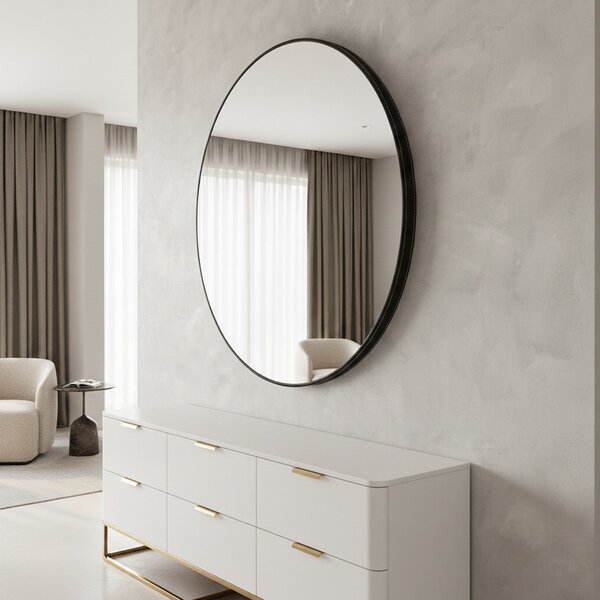 Espelho Corino 100cm X 100cm Redondo Cairo Preto