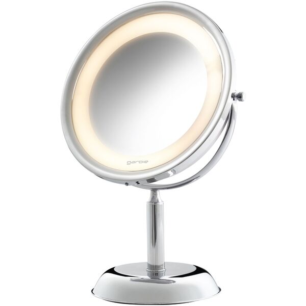 Espelho de Aumento Plástico Redondo Bancada 5x Royale Lux Cromado Ring Light Gardie