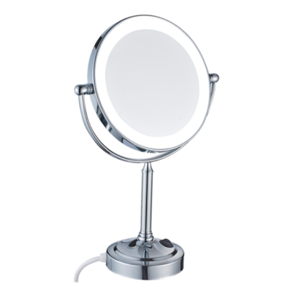 Espelho De Aumento Redondo De Mesa Com Luz Cromado - E6570 -