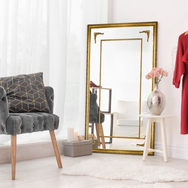 Espelho De Chão Com Moldura E Apliques Clássico 132x212cm Dec