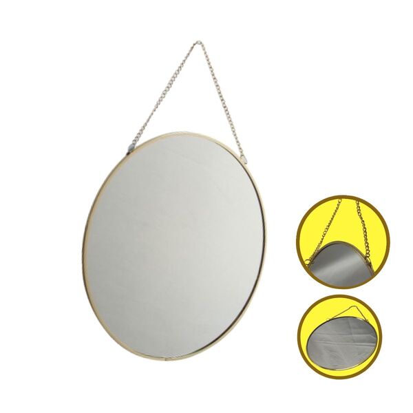 Espelho De Parede Em Metal Dourado 24cm