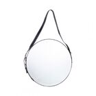 Espelho De Parede Em Metal E Alça Em Couro 50cm X 4cm