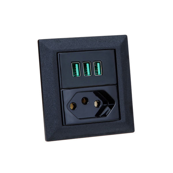 Espelho De Tomada Duplo Chanfrado 1 Tom 20a 3 Usb 5.2a Preto