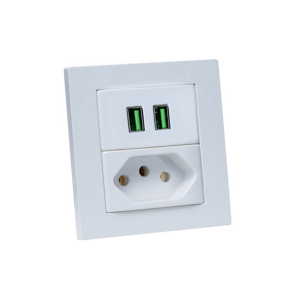 Espelho De Tomada Duplo Reto 1 Tom 20a 2 Usb 4.9a Branco