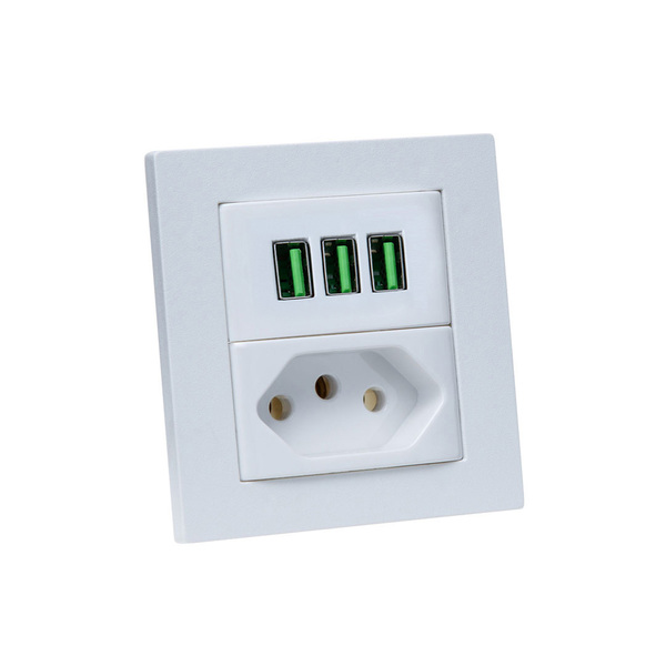 Espelho De Tomada Duplo Reto 1 Tomada 20a 3 Usb 5.2a Branco