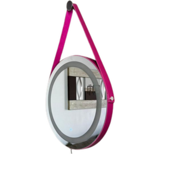 Espelho Decorativo 60 Cm Diâmetro Com Led Rosa Pink