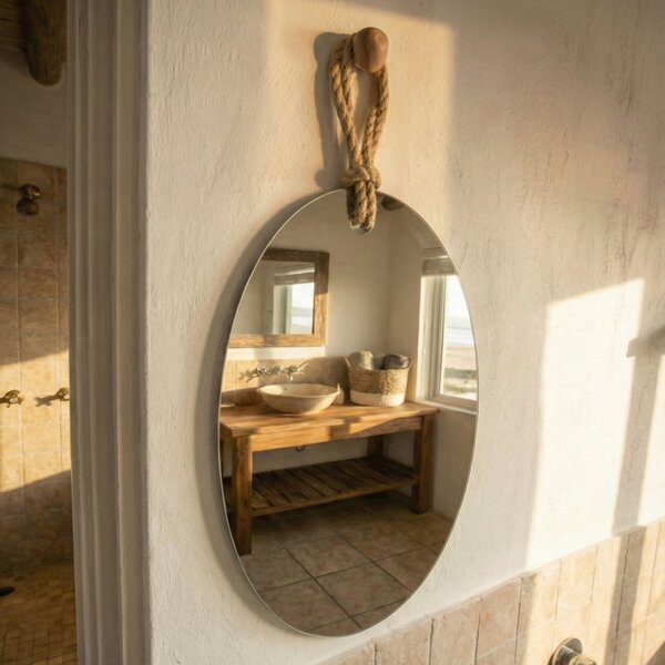 Espelho Decorativo 82x45cm Hole Alça Sisal Natural Orgânico I