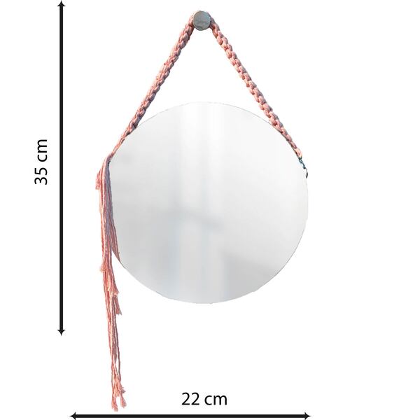Espelho Decorativo  Vintage Macrame Rosa 40 Cm Redondo